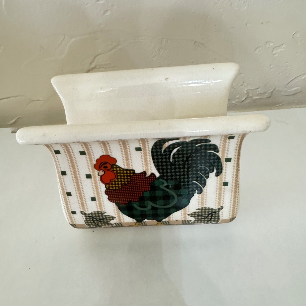 VTG 98 Rooster Morn Napkin‎ Holder Julie Ingleman Designs Stoneware Farmhouse